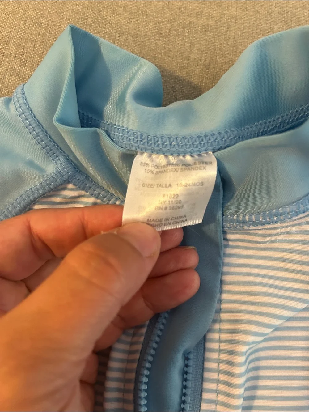 Baby Blue Stripe Rashguard One-Piece Swim